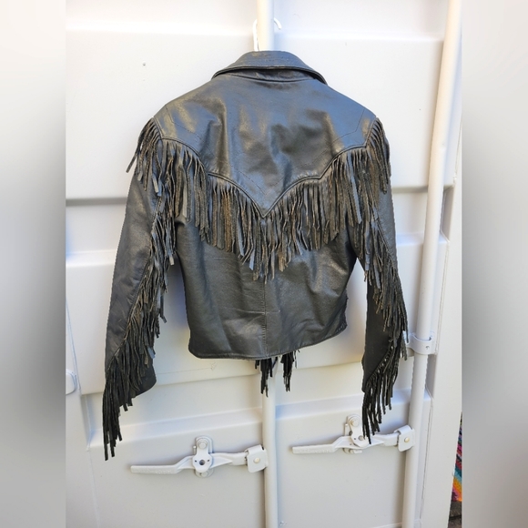 Vintage black leather fringe riding jacket coat Open Road size 34 - Picture 2 of 16